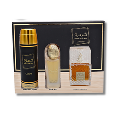 Lattafa Khamrah Gift Set Eau De Parfum 3.4FL.OZ, Body Spray 6.67FL.OZ & Hair Mist For Unisex - image 3