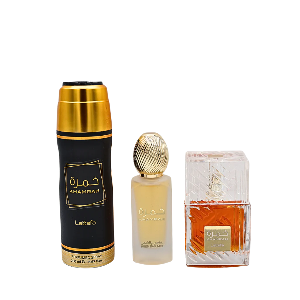 Lattafa Khamrah Gift Set Eau De Parfum 3.4FL.OZ, Body Spray 6.67FL.OZ & Hair Mist For Unisex - image 2